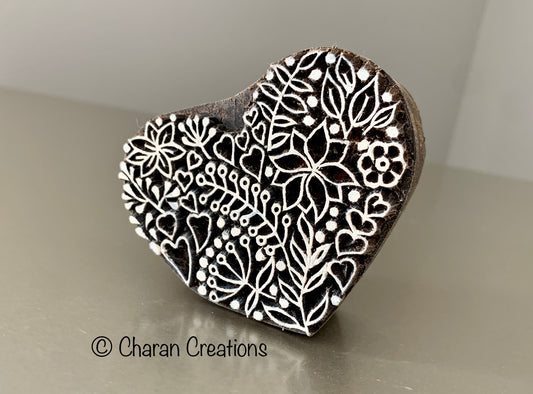 FLORAL HEART STAMP, Pottery Stamp, Wood Block stamp, Fabric Printing Stamp