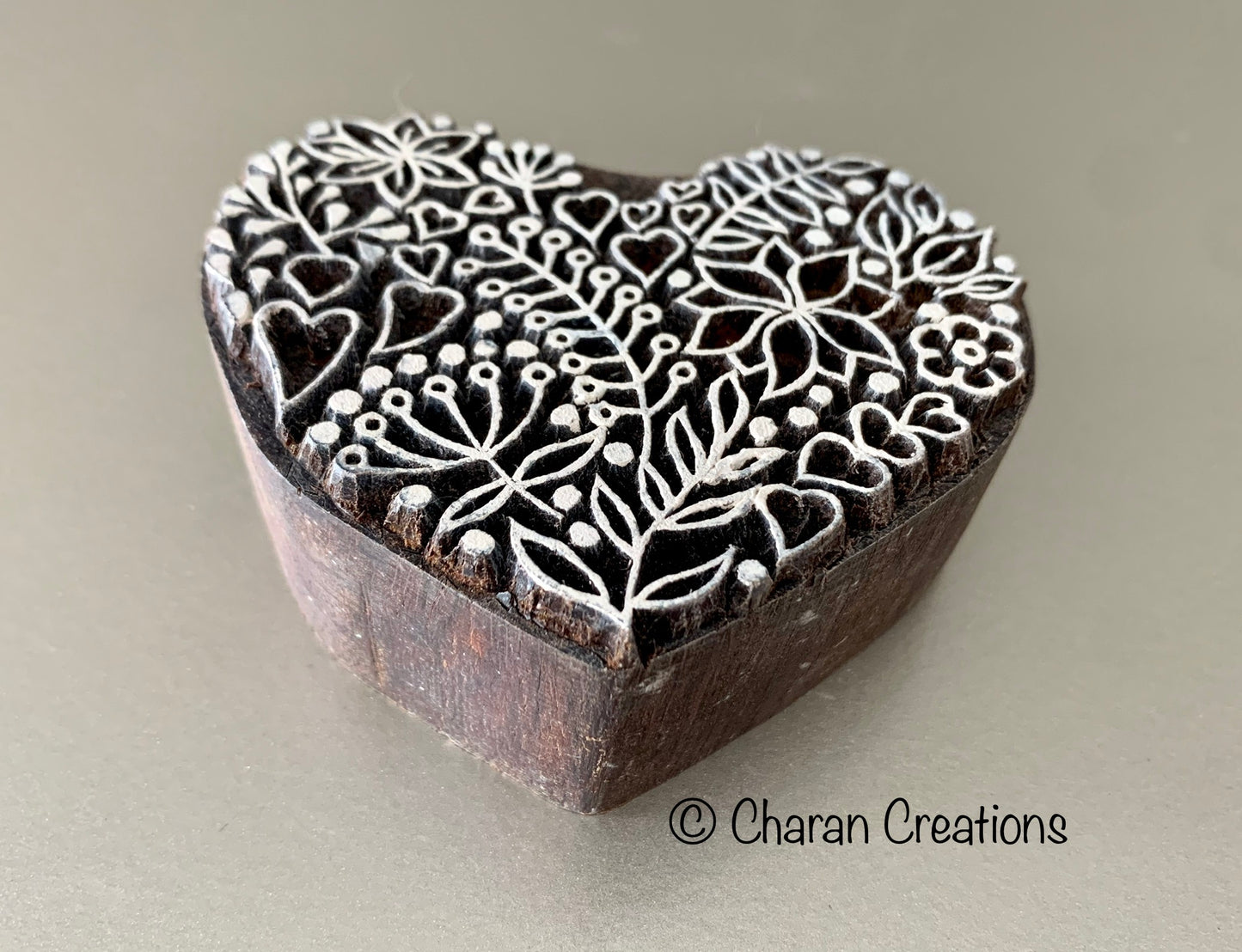 FLORAL HEART STAMP, Pottery Stamp, Wood Block stamp, Fabric Printing Stamp