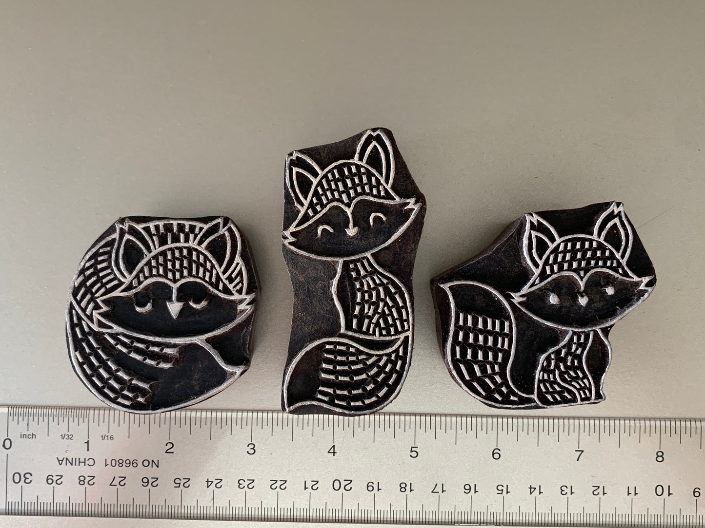 Wood Blocks, Tjaps, Carved wood stamps, Indian wood stamps, Pottery Stamps, Soap Stamps- Cute Foxes Trio